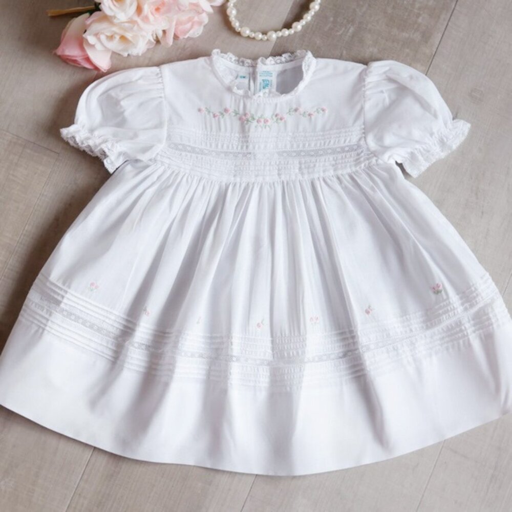 White Heirloom Dress Floral Bullions Feltman Brothers Embroidery Lace NWT